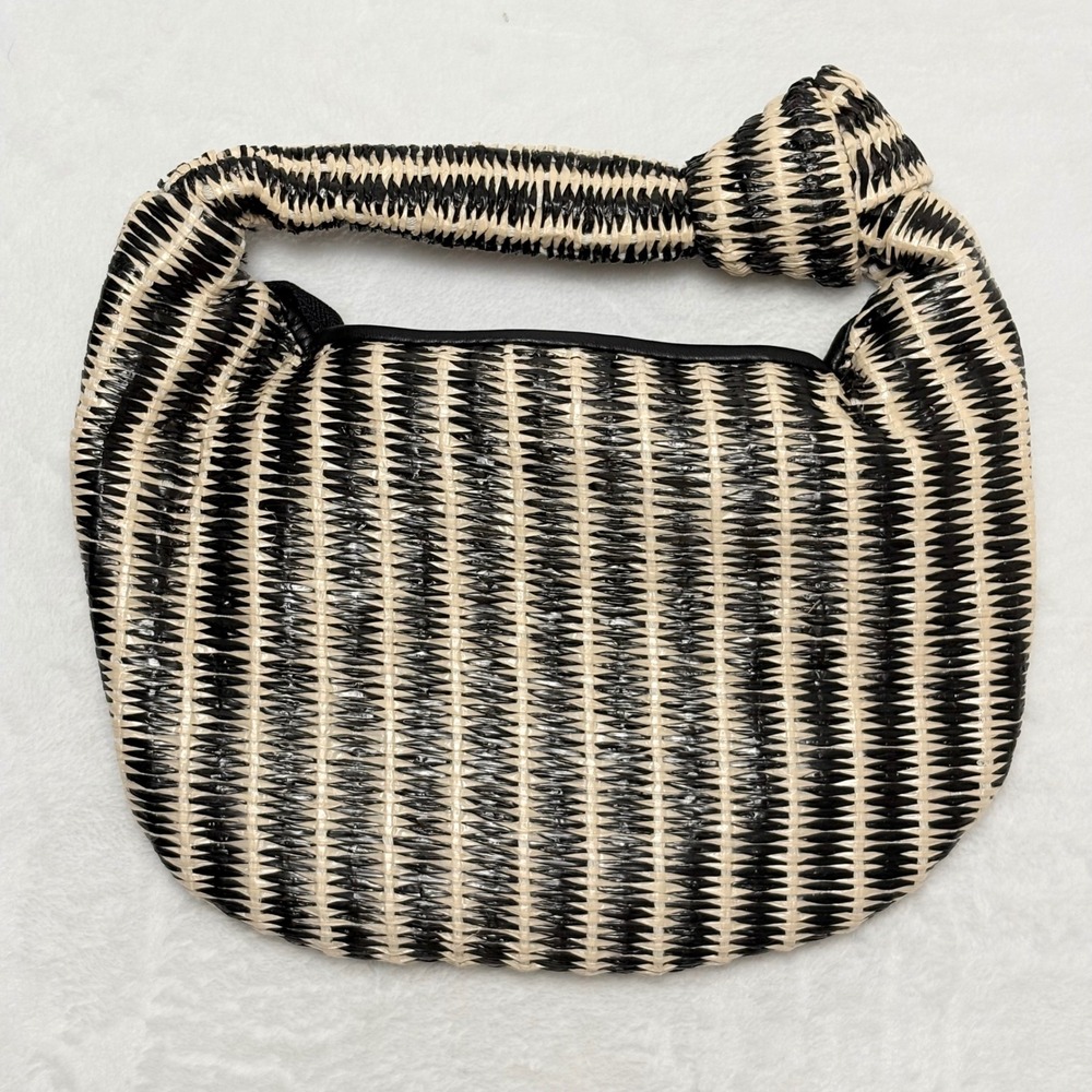 Melie Bianco Black & Ivory Woven Top Handle Knot Bag Grunge Sleaze Chic Clutch